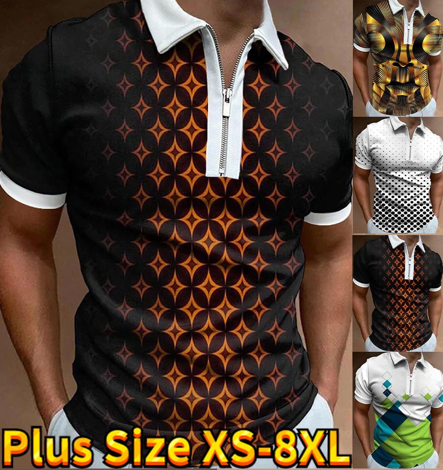 Happy Show Casual Revers T-shirt Jonge Mannen Mode Rits T-shirt Korte Mouw T-shirt Mannen 3D Oranje Aderen Print T-shirt XS zwart