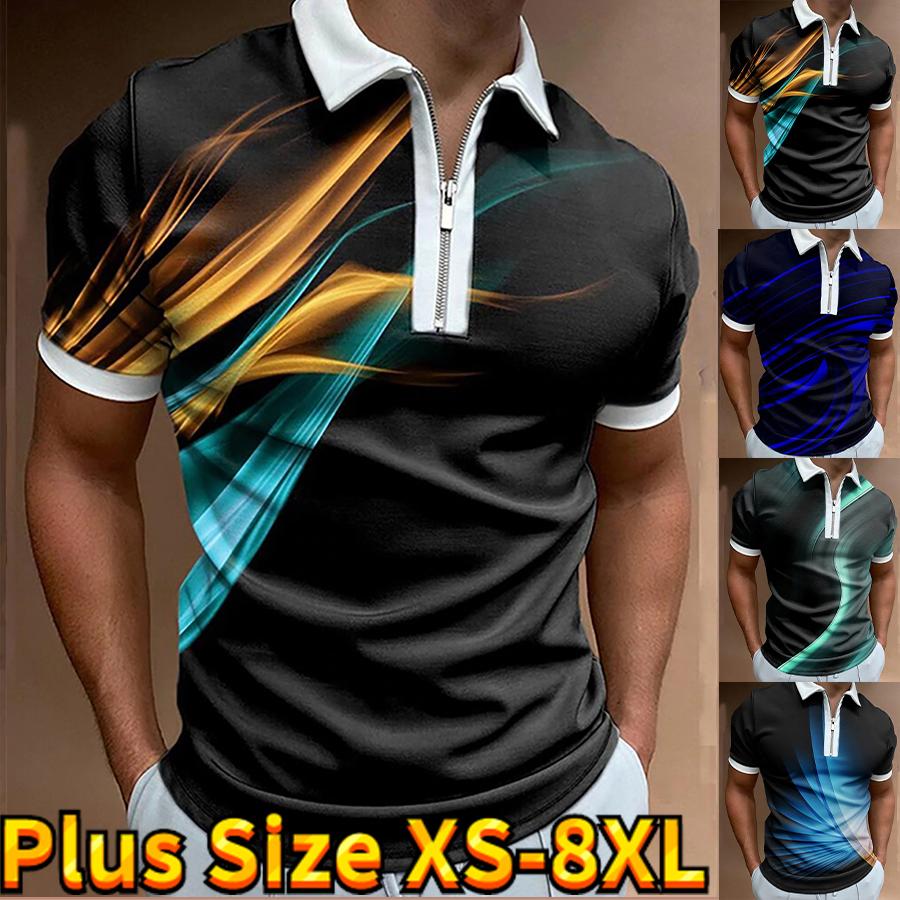 Happy Show Casual Revers T-shirt Jonge Mannen Mode Rits T-shirt Korte Mouw T-shirt Heren 3D Oranje Light Print T Shirt XS blauw