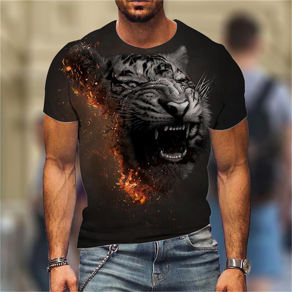 Xiao Xiang Zomer Fierce Animal Lion 3D Gedrukt Heren T-shirt Street Fashion Losse Tijgerpatroon Korte Mouw Oversized Universele Kleding XS