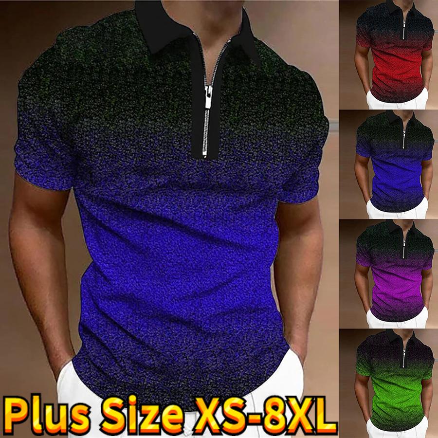 Happy Show Casual Revers T-shirt Jonge Mannen Mode Rits T-shirt T-shirt korte mouw T-shirt Heren 3D Gradient Print T-shirt XS groen