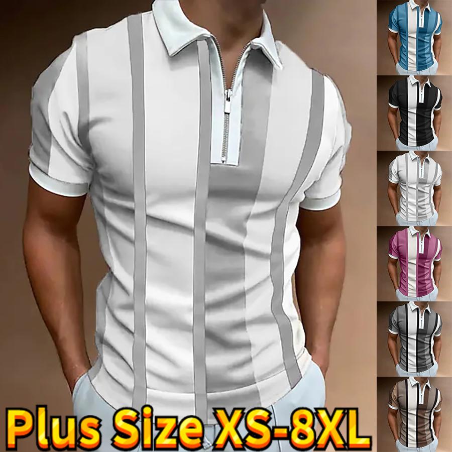 Happy Show Casual Revers T-shirt Jonge Mannen Mode Rits T-shirt Korte Mouw T-shirt Heren 3D Splicing Strepen Print T Shirt XS zwart