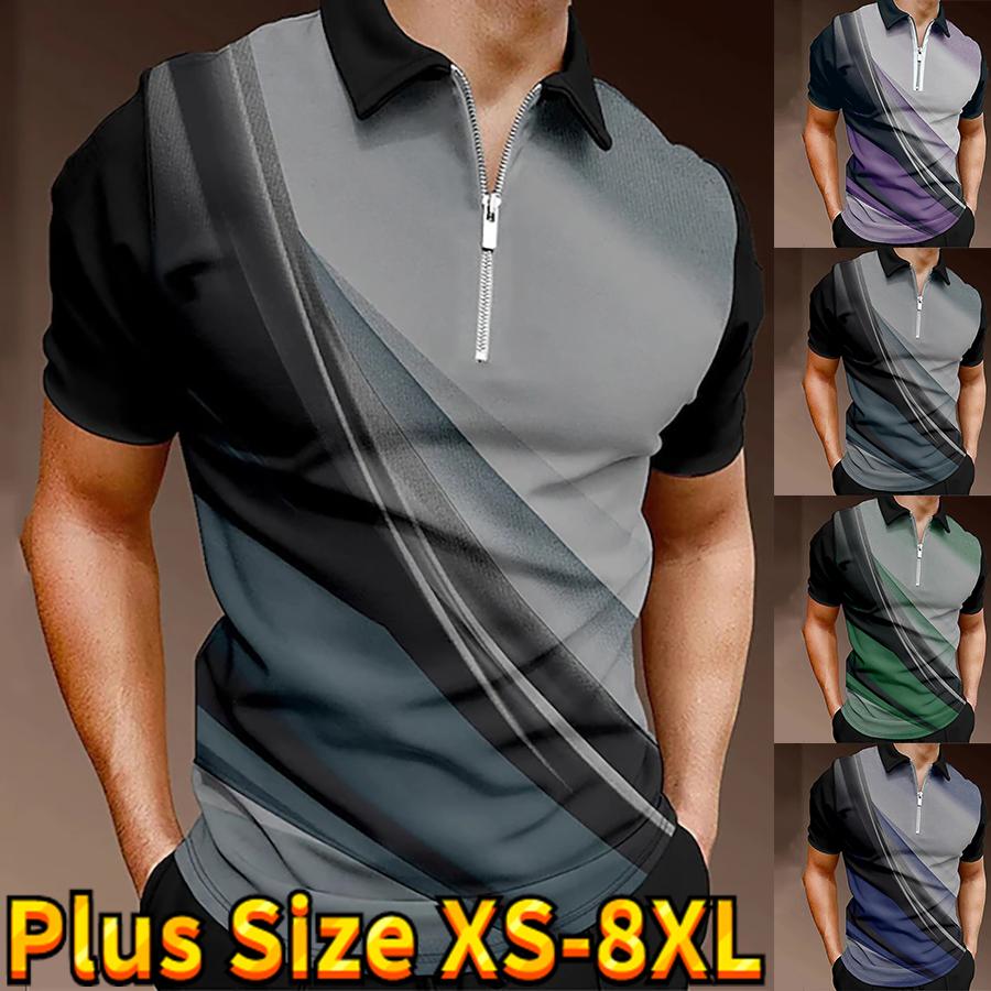 Happy Show Casual Revers T-shirt Jonge Mannen Mode Rits T-shirt Korte Mouw T-shirt Mannen 3D Zwart Patroon T-shirt XS zwart