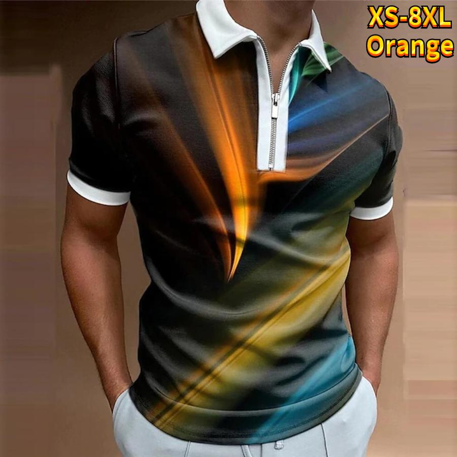 Happy Show Casual Revers T-shirt Jonge Mannen Mode Rits T-shirt Korte Mouw T-shirt Mannen 3D Zilveren Ketting Print T-shirt XS zwart