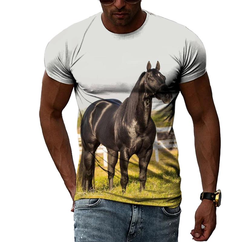 ETST WENDY 05 Persoonlijkheid Creatief Ontwerp Paard grafische t-shirts voor mannen Zomer Mode Casual 3D-printen t-shirts met korte mouwen Tops S