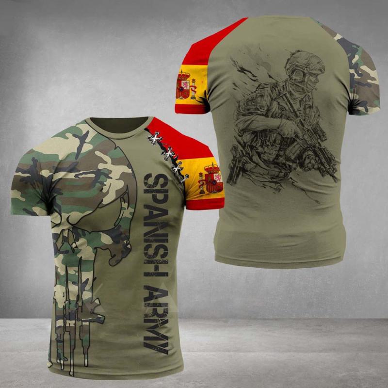 ETST 03 Spaanse Vlag Grafische Heren T-shirt Losse Casual Korte Mouwen Tees Oversized T-shirt Spaanse Veteranen Tops Camouflage Kleding Xl S