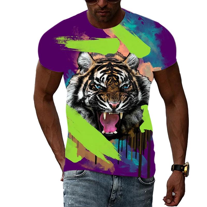 ETST WENDY 05 Zomer Nieuwe 3D Creatieve Olieverfschilderij Tijger Mannen t-shirt Persoonlijkheid Mode Animal Print grafische t-shirts Interessante Trend t-shirt S