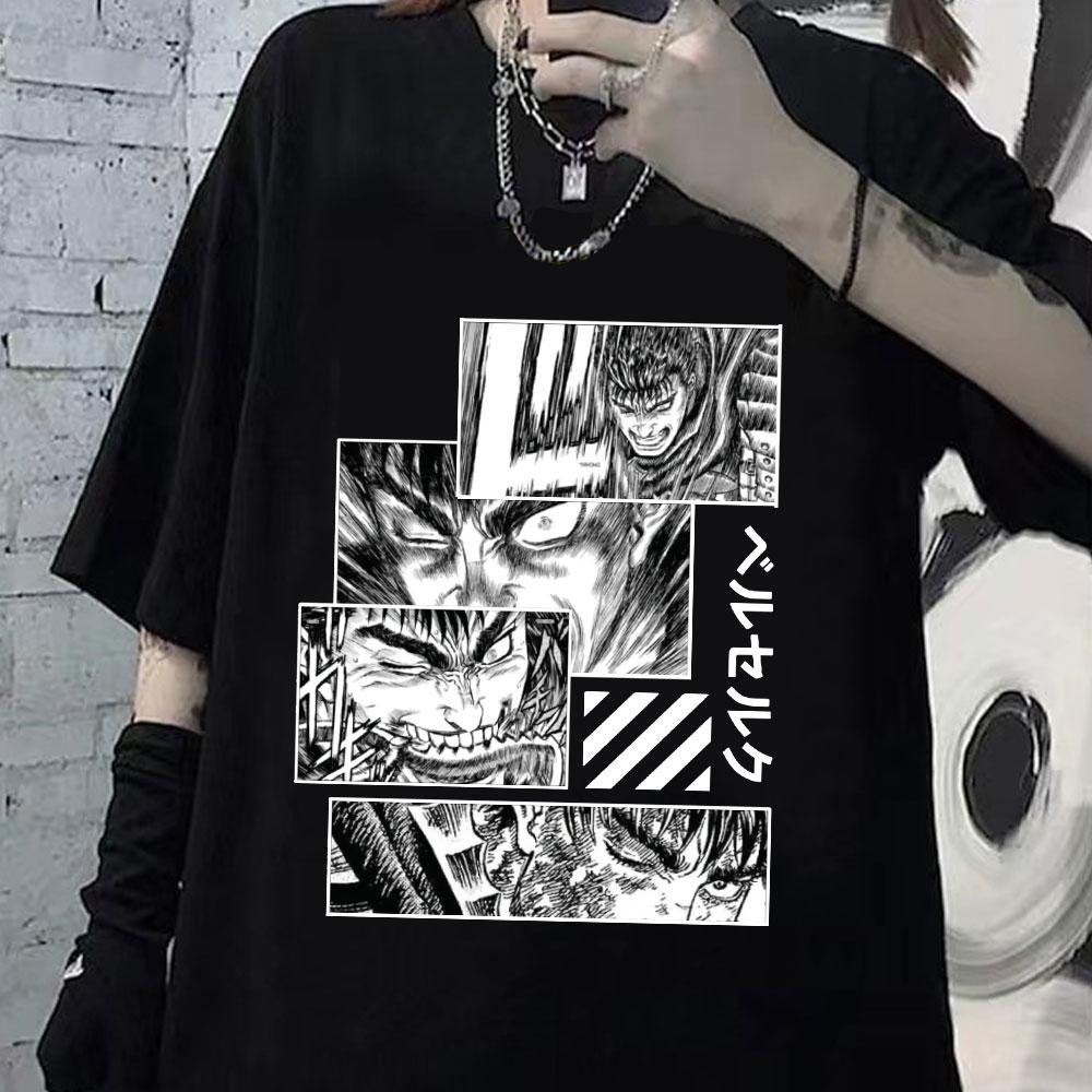 New Young Zomer Vintage Anime Manga Berserk T Shirt Y2K Man Zachte Katoen Guts T Shirt Beast Griffith Tee Korte Mouwen Gatsu T-shirt Tops XS zwart