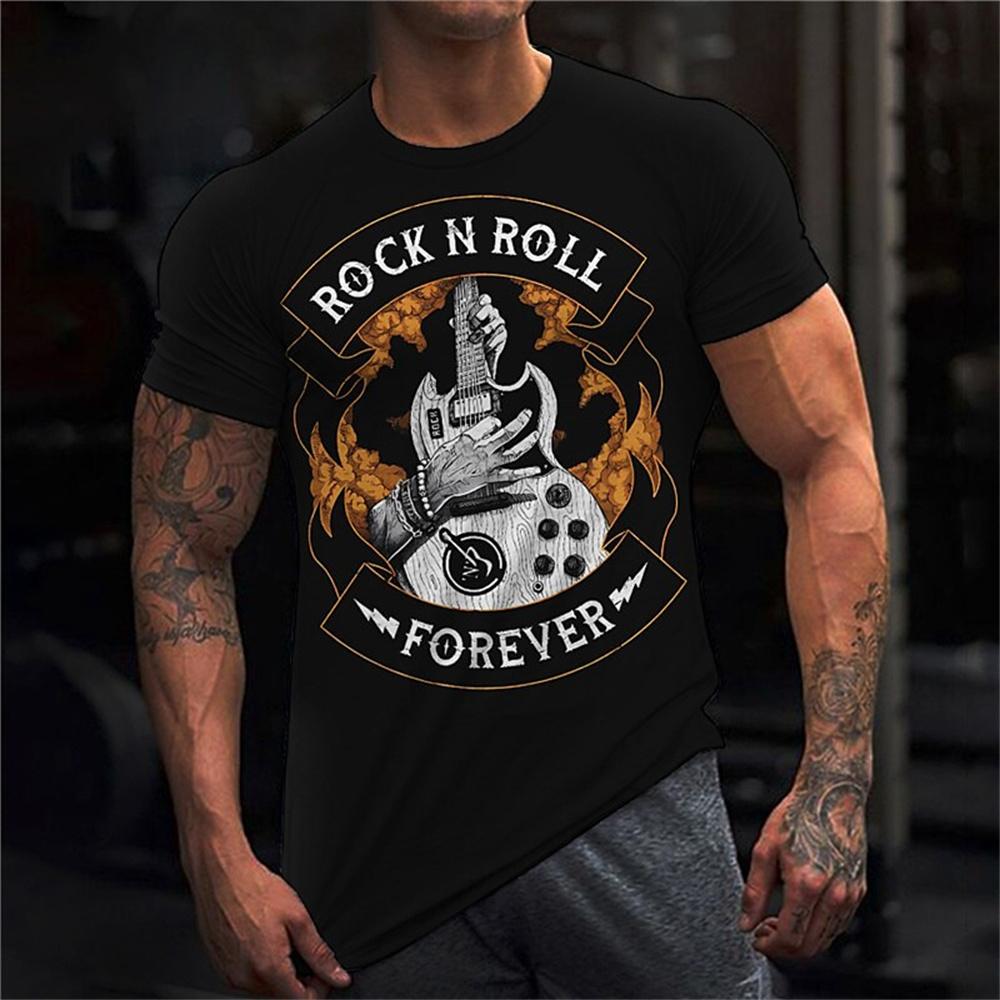 ETST 03 Rock T-shirt mannen gitaar grafisch T-shirt oversized korte mouw zomer kleding casual pullover straat heren muziek tees tops XS