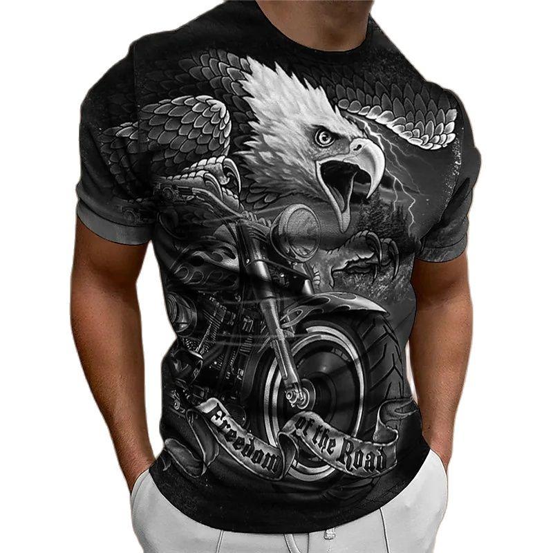 ETST 03 Zomer Eagle Motorcycle Print T-shirts voor mannen Vintage stijl Polyester O-hals Outdoor korte mouw T-shirt Oversized T-shirt XS