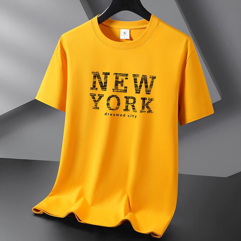 Bistrota Newyork 10 Kleuren Puur Katoen Mannen T-shirt Ronde Hals Korte Mouw Losse Mans Tee Shirt Grote Maat S-6XL S lichtgroene kleur