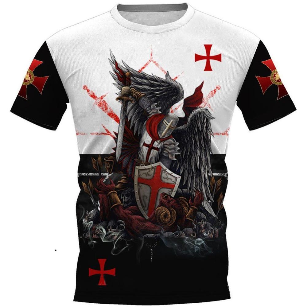 TIP723 Mode 3D Crusader Ridders Afdrukken T-shirt Voor Mannen Europa en Amerika Harajuku Vintage Kleding Casual O-hals Korte Mouw tops XL