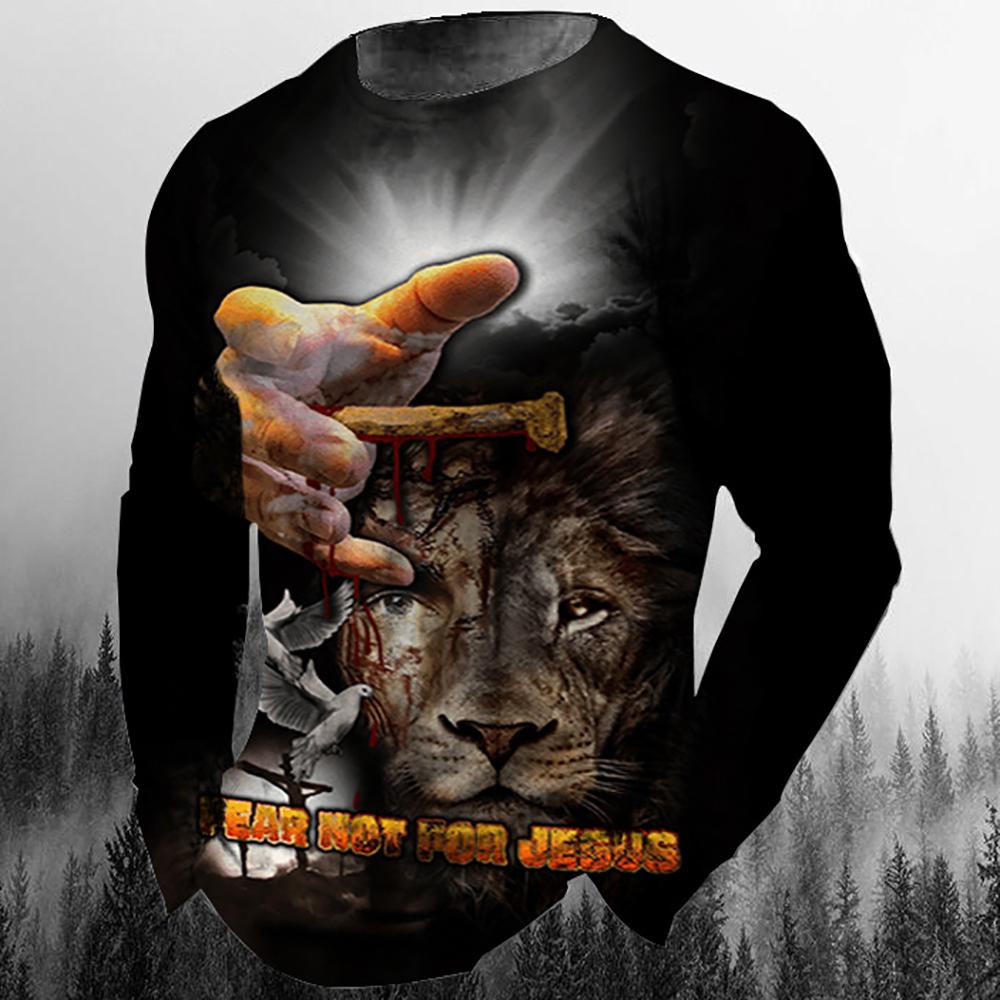 ETST 07 God Christus Jezus En Leeuw 3D Print Heren T-shirts Herfst O-hals Lange Mouw Katoen Straat Losse Tops Tees Oversized t-shirts 5XL 2XL