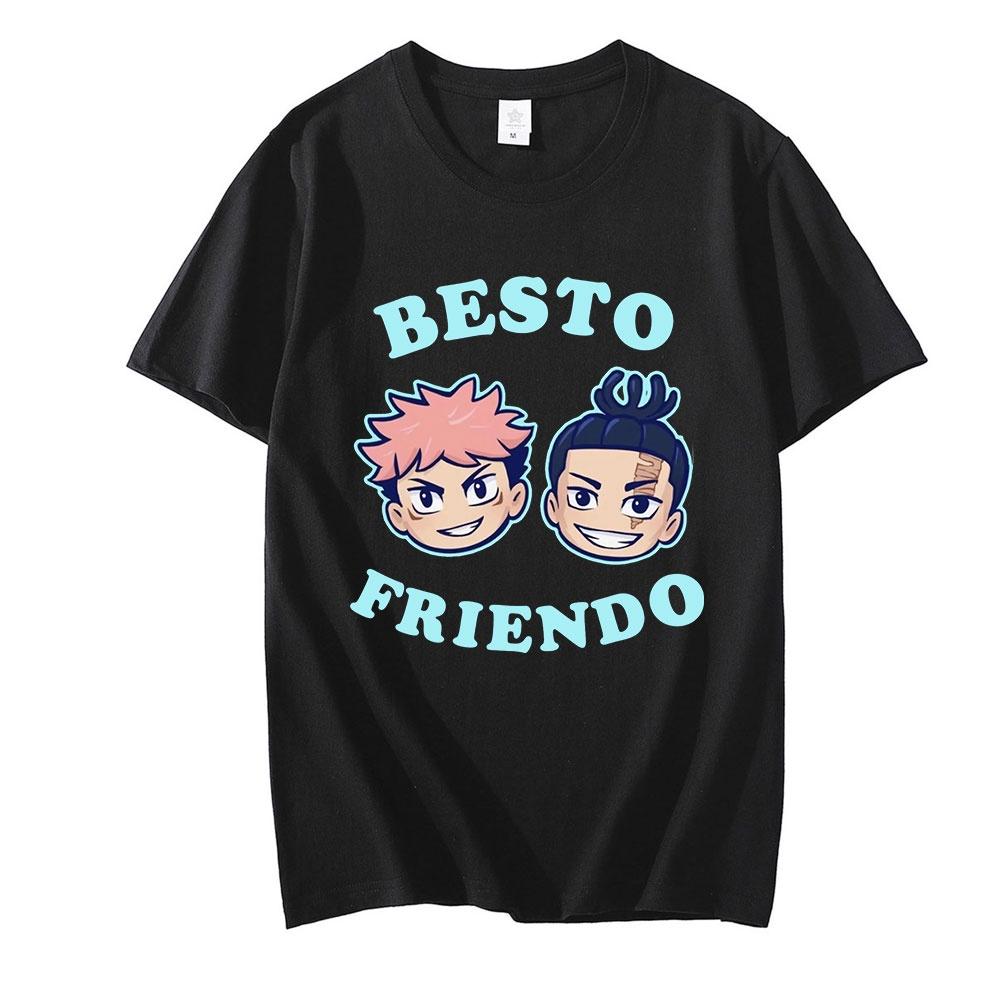 WE BELIEVE Zomer T-shirt Anime Grappige Jujutsu Kaisen Besto Friendo Yuji Todo Fashion Tees Korte Mouw Manga T-shirt Ronde Hals losse Kleding XS zwart