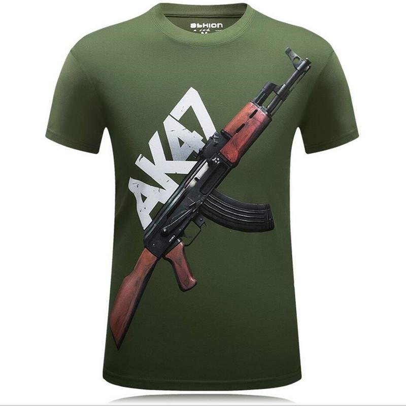 ETST 07 Heren T-shirt met korte mouwen AK 47 pistool afdrukken casual grappig O-hals shirt punk heren T-shirt groot T-shirt XXL