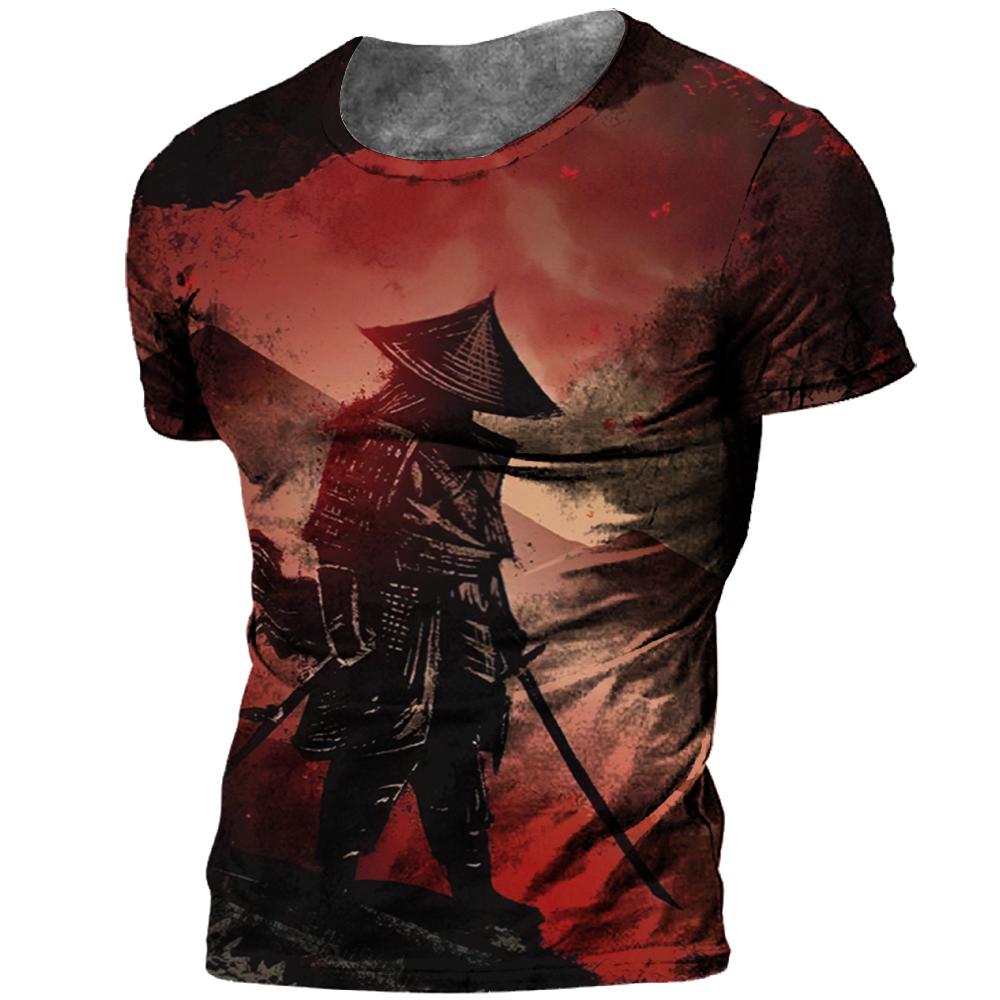 ETST 03 Nieuwe Samurai T-shirt 3D Gedrukt Korte Mouw Samurai Shirt Casual Retro Heren T-shirt Plus Size Retro Herenkleding L