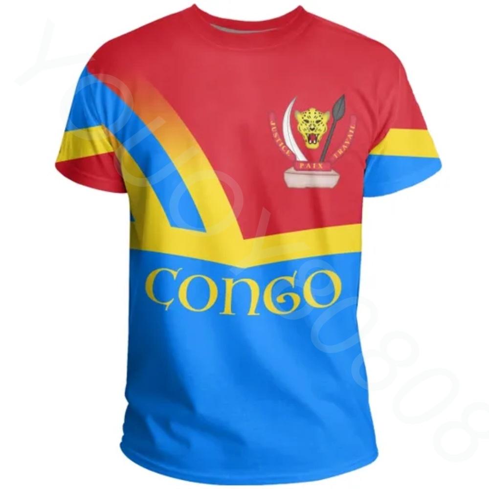 Xuhaijian02 Vlag van de Democratische Republiek Congo 3D-printen T-shirt van hoge kwaliteit Zomer Casual ronde hals Heren Dames Tops met korte mouwen S