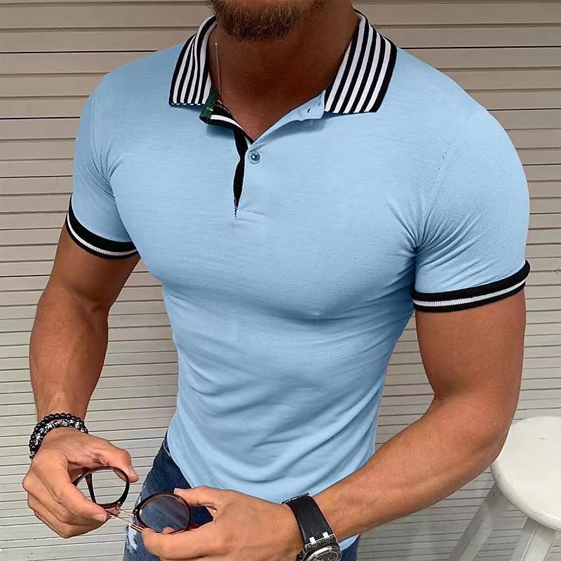 HerSight Zomer korte mouw shirt mannen slanke knopen gestreepte mannen sport revers t-shirts grijs roze blauw tops S grijze kleur