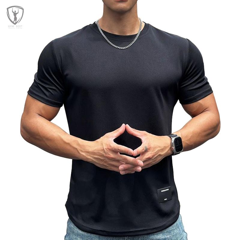 Sports Aesthetics Heren stretch sneldrogend casual T-shirt Muscle Fitness sportshirt met korte mouwen M zwart