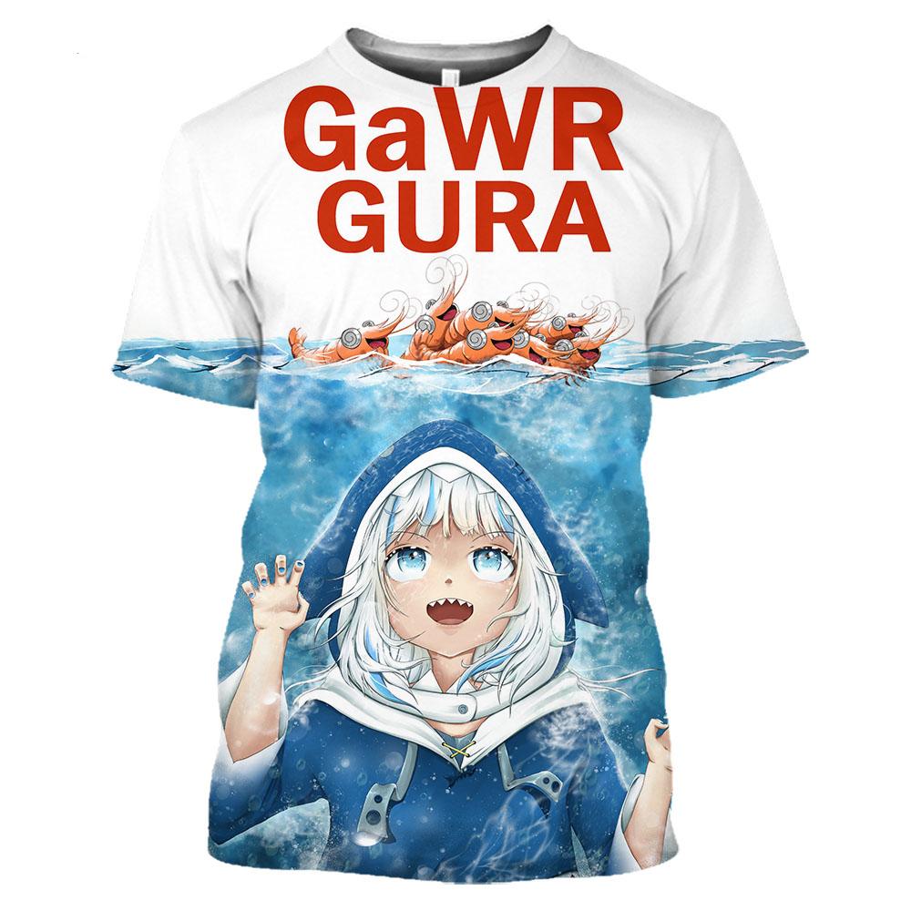 Baibao QIQI Gawr Gura 3D Print T-shirts Anime Vtuber Mannen Vrouwen Trendy O-hals T-shirt Oversized Tees Tops Harajuku Kinderen Jongens Meisjes kleding M