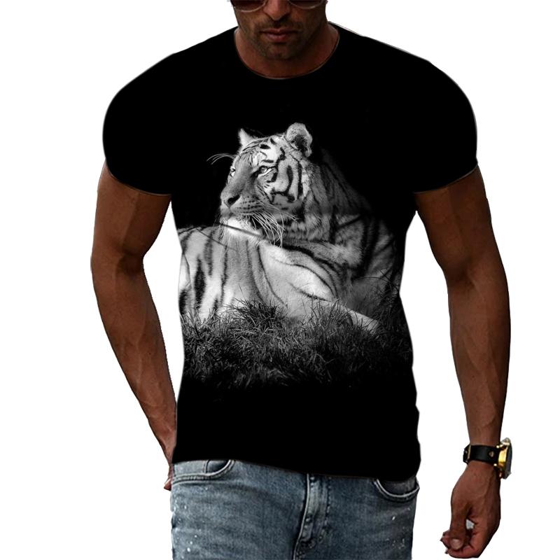 ETST WENDY 05 Mode Knappe Dieren Tijgerprint Mannen t-shirt Zomer Trend Casual Persoonlijkheid Hip Hop street style O-hals korte mouw T-shirt S