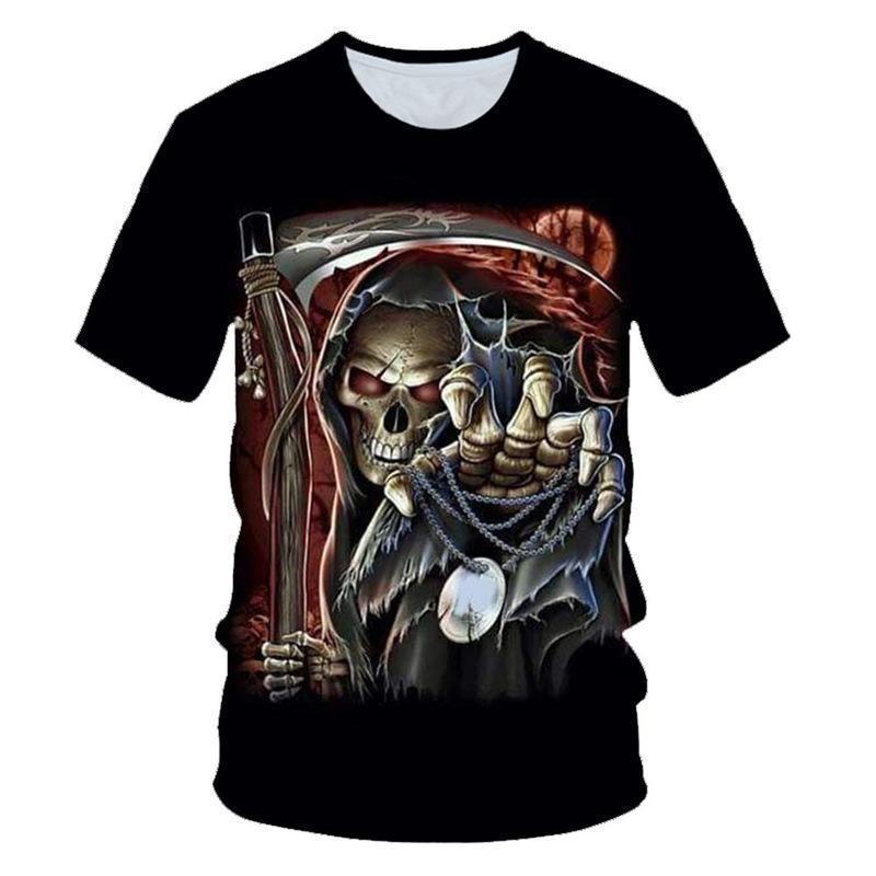 ForYourBeauty Zomer Tops Mannen Plus Size Kleding Death Skull 3D Print T-shirt Tees O Hals Korte Mouw Top Ademende Man Shirts S