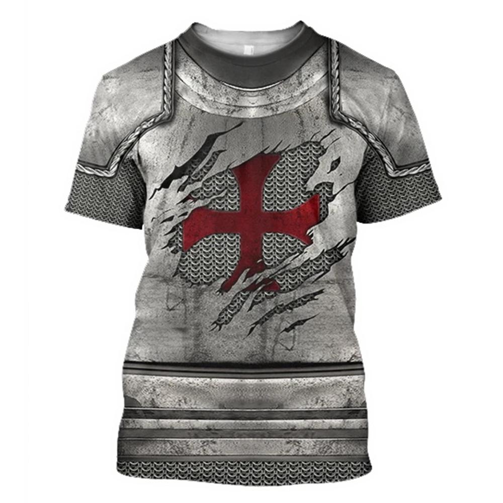 Xin nan zhuang Middeleeuwse Knight Armor Heren T-shirt Tops 3D Print Tshirts Tempeliers Cosplay Shirt met korte mouwen O hals Cool Streetwear 6XL