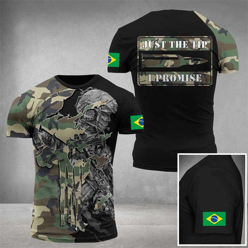 Xin nan zhuang Brazilië Heren T-shirt Tops 3D Braziliaanse Vlag Veteraan Camo Shirt Ronde Hals Oversized Korte Mouw T-shirts Brazilië Heren Kleding 6XL