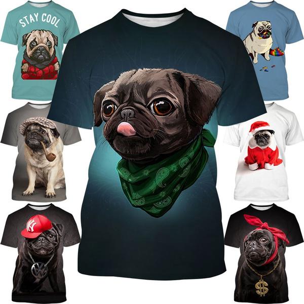 Factory Outlet Clothing Nieuwe mannen cool T-Shirt Hond Pug 3D gedrukt korte mouwen Modieuze casual t-shirts Tops Animal T-Shirt XS zwart