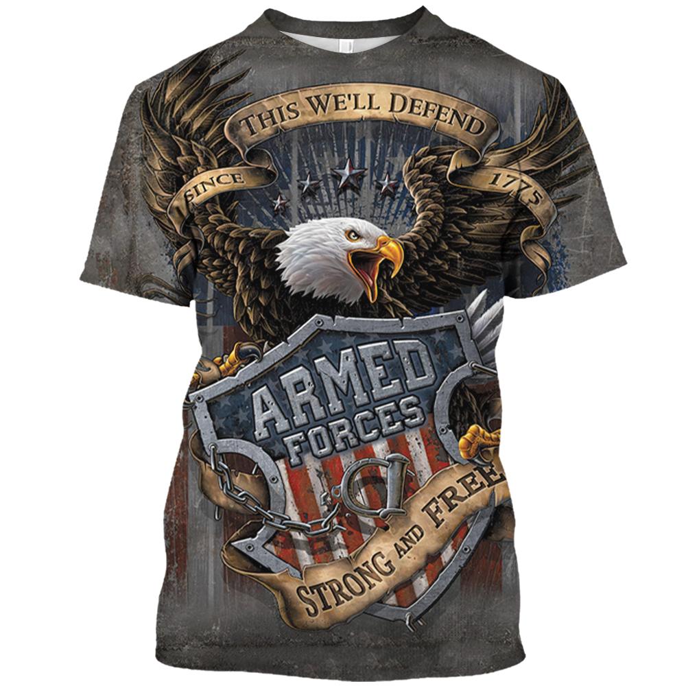 Factory Outlet Clothing Nieuwe heren T-shirt Eagle Print Tops Amerikaanse Vlag Grafische Korte Mouw Tees Oversized Punk Streetwear Mode Heren Kleding XS beige