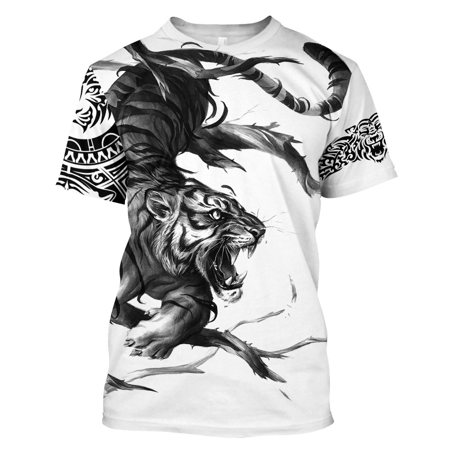 Factory Outlet Clothing Tijger Grafische T-shirt Voor Mannen 3D Print Korte Mouw Zwart Tops Mode Heren Kleding Mannelijke Ademend Sweatshirt Zomer streetwear XS beige