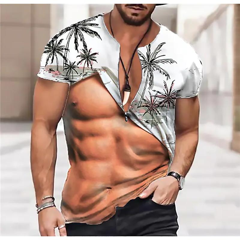 Factory Outlet Clothing Mannen Mode Grappige Gespierde Mannen T-shirt 3D Afdrukken T-shirt Casual Ronde Hals Korte Mouw T-shirt Oversized Sneldrogende kleding XXXXXL wit