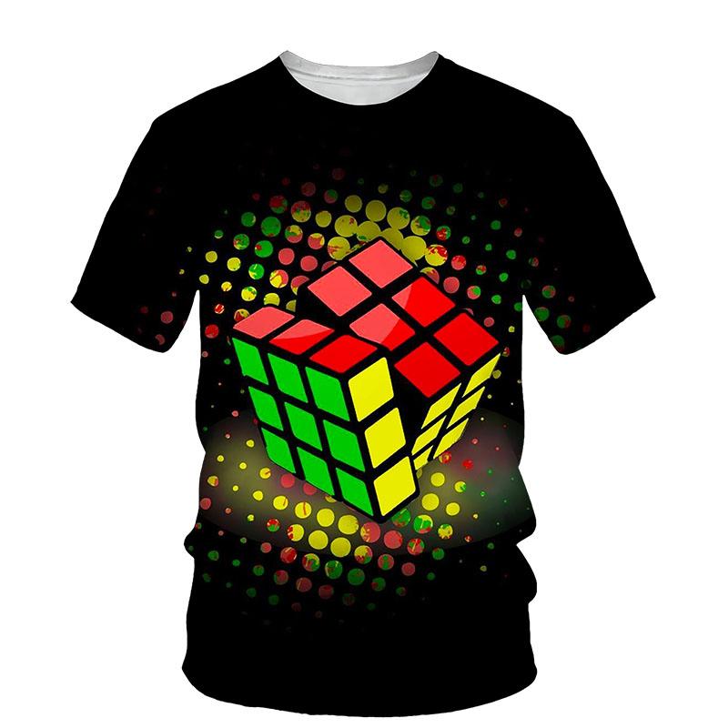 Factory Outlet Clothing Rubik's Cube Patroon 3D Afdrukken Mannen T-shirt Zomer Trend O Hals Korte Mouw Mode Losse Tee Hip hop Stijl Casual Mannen Top XXXXXL zwart