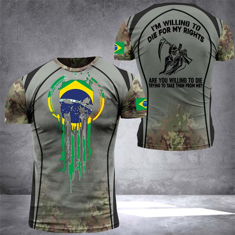 Xin nan zhuang Vintage Brazilië Vlag T-shirt Heren T-shirts 3D Print Veteranen Braziliaanse Shirt O-hals Oversized Streetwear Korte Mouwen Camo Tops 6XL