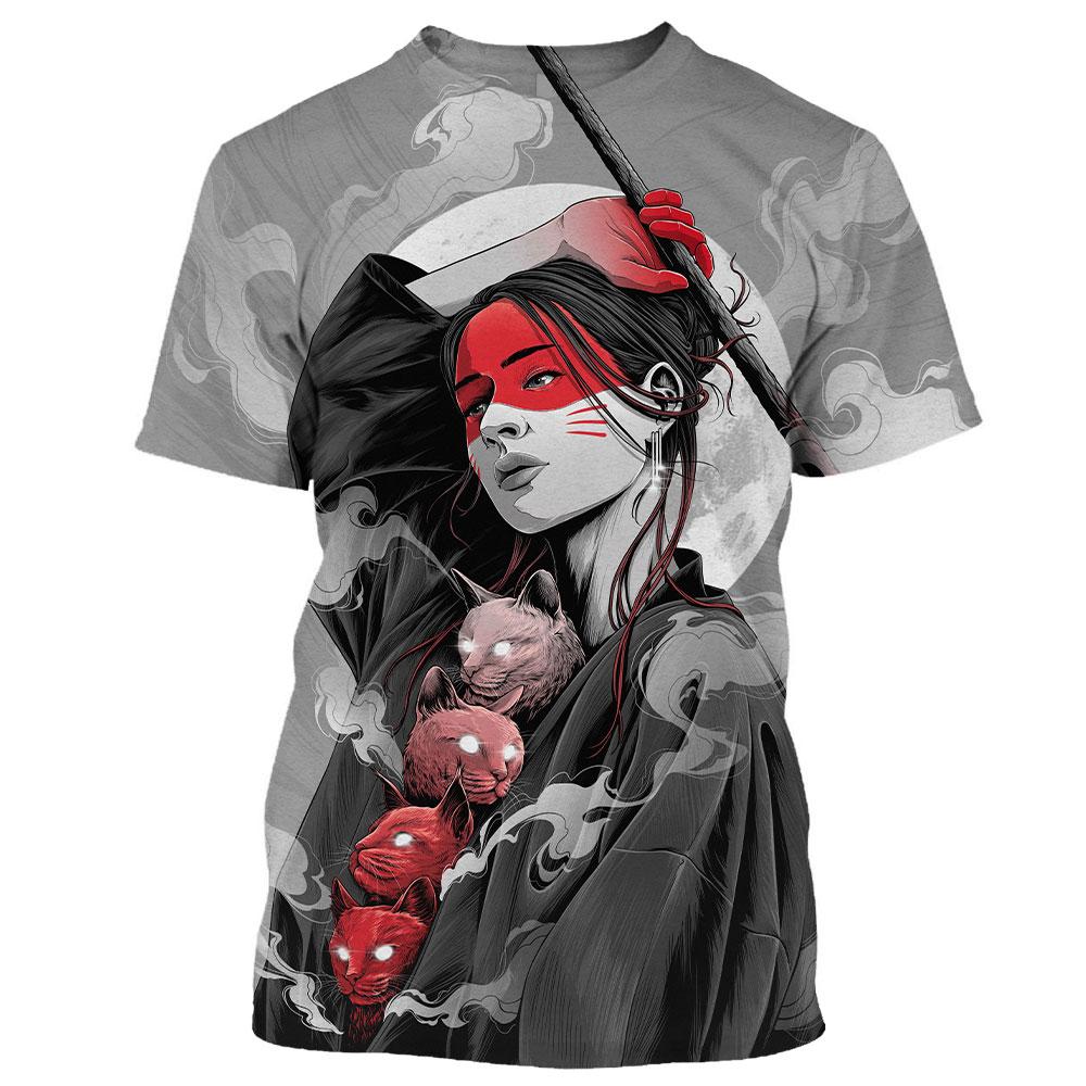 ETST WENDY 05 Heren Y2K T-shirt Casual korte mouw Japanse Geisha Kimono Grafisch 3D Print Top Oversized Fashion Tee Harajuku O-hals Kleding S