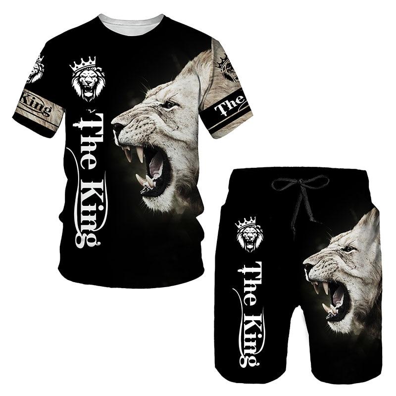 Haikou nori Lion Suit Strandkleding voor heren met korte mouwen Trendy nieuwste surf 3D T-shirt print cool pak S