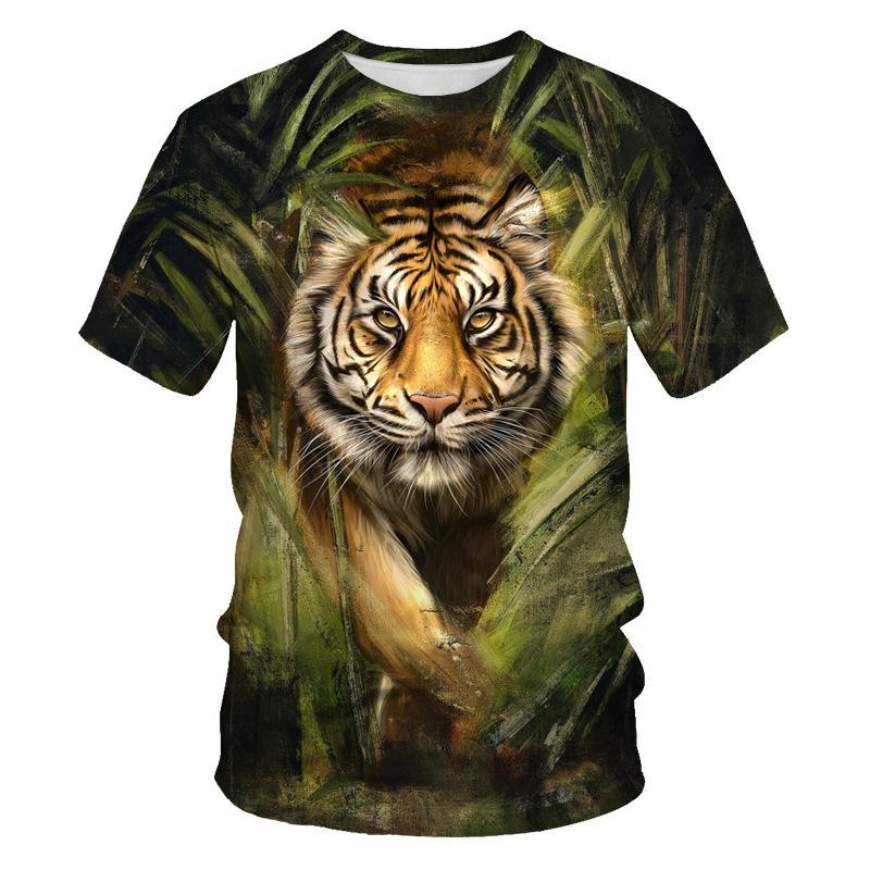 HerSight Zomer heren T-shirt 3D Print Tees Tijger Leeuw Losse Ronde Hals Korte Mouw Tops Herenkleding M