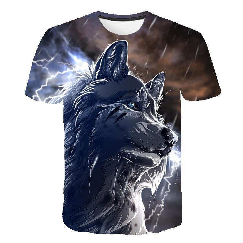 WowClassic Los T-shirt met korte mouwen voor heren, 3D Wolf Digital Printing Top Man Oversize T-shirts S