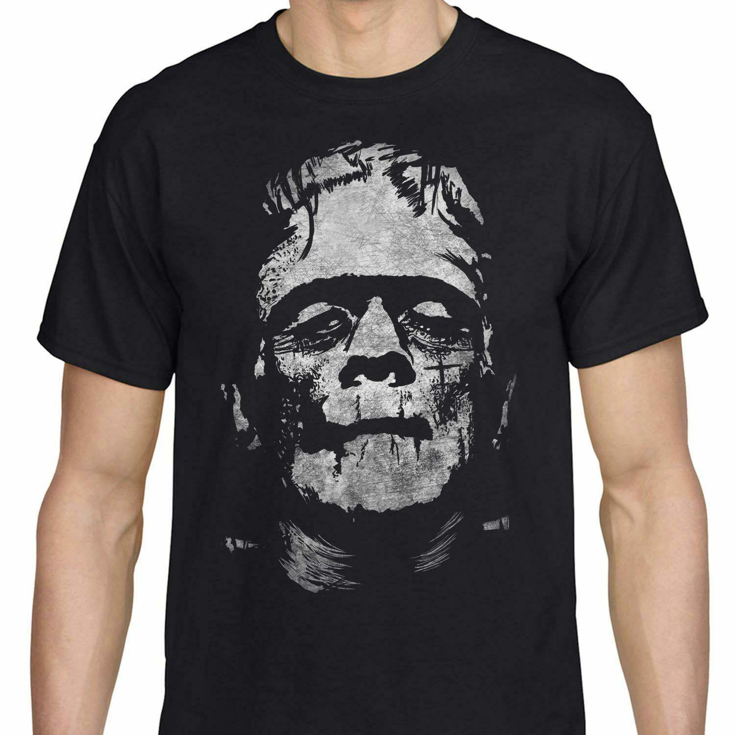 QW19MAC Frankenstein T-shirt Enge Horror Monster Film Klassieke Halloween Grappige T-shirts Mannen Zomer Gedrukt T-shirt Casual Korte Mouw O-hals T-shirt Tops T L zwart