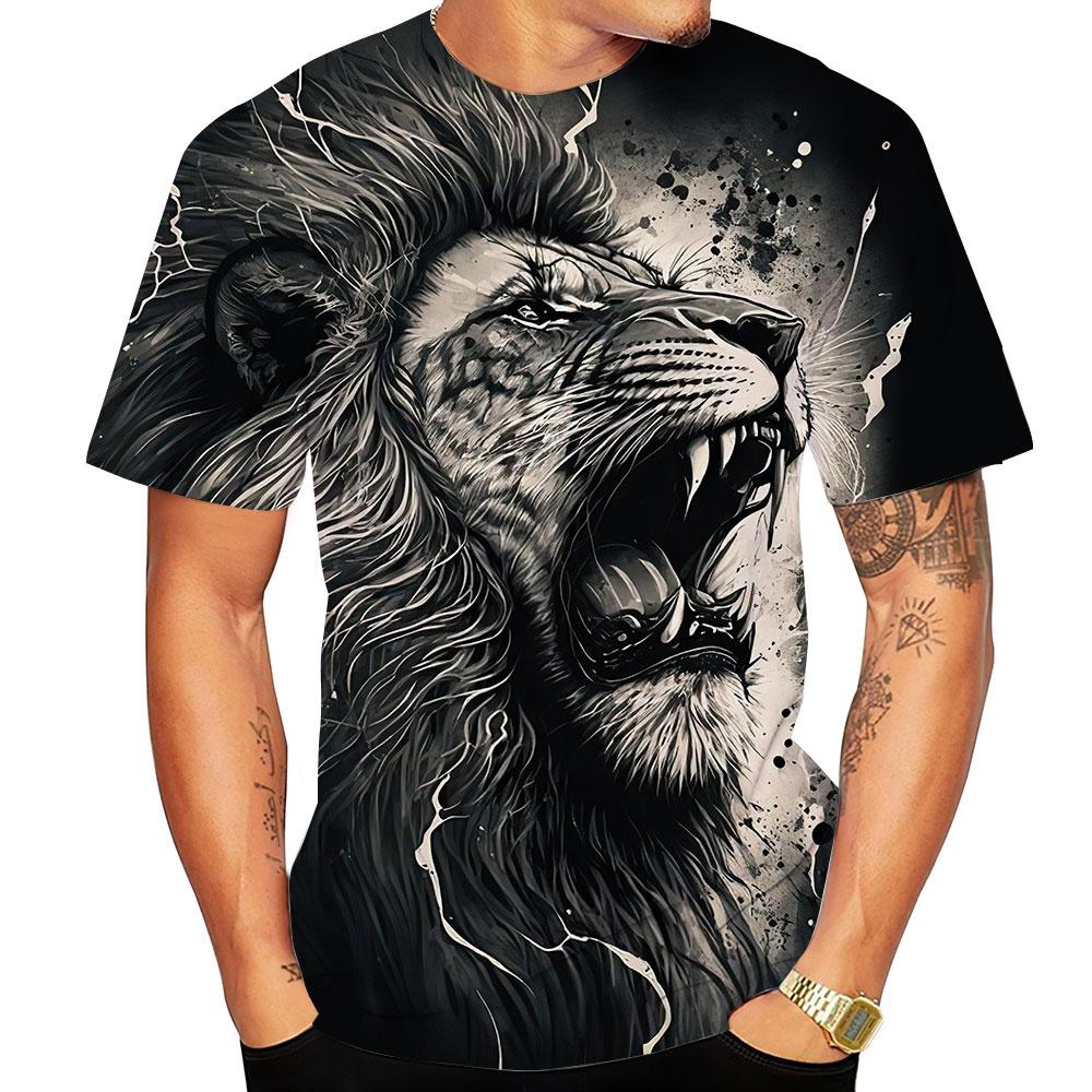 TIP723 Zomer Leeuw Print Mannen T-shirt 3d Vintage Streetwear Grote Maat Tee Mode Ronde Hals Korte Mouw Losse Top T-shirt Mannen kleding S