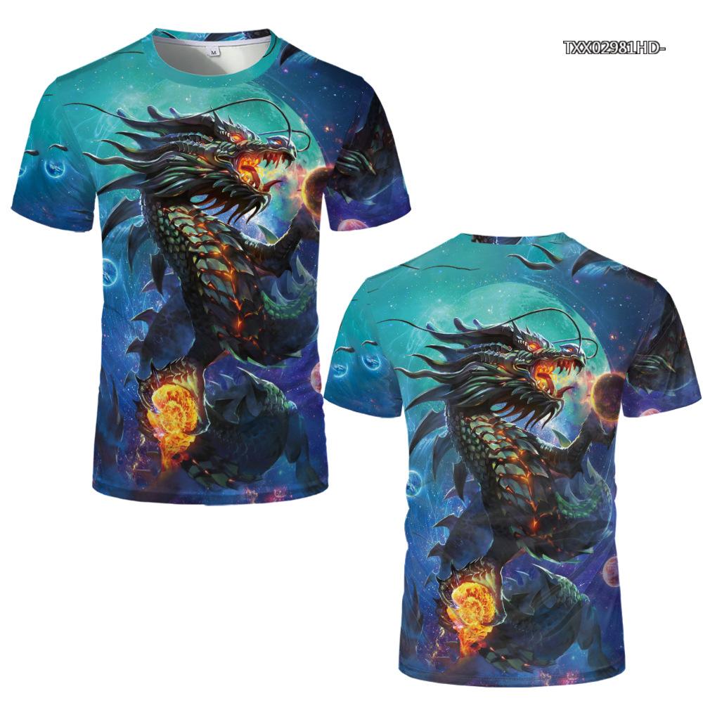 ETST WENDY 05 Blue Dragon 3D Print Heren T-shirt O Hals Korte Mouw Dier Grappige Grafische Streetwear Zomer Losse Mannelijke Oversized tops Tees S