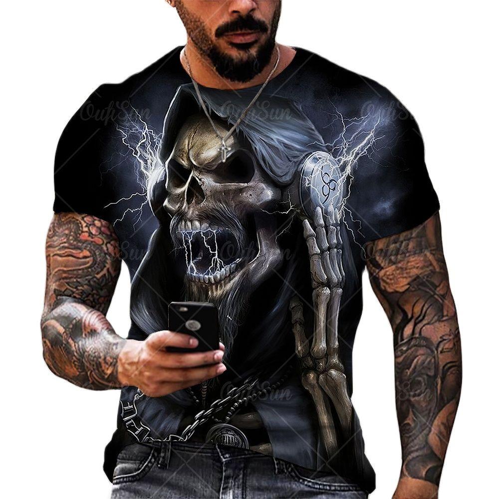 ETST WENDY 05 Zomer Mannen T-shirt Horror Schedel Hoofd Print 3d T-shirts Mode Streetwear Korte Mouwen O-hals Tees Tops Oversized man Kleding 6XL