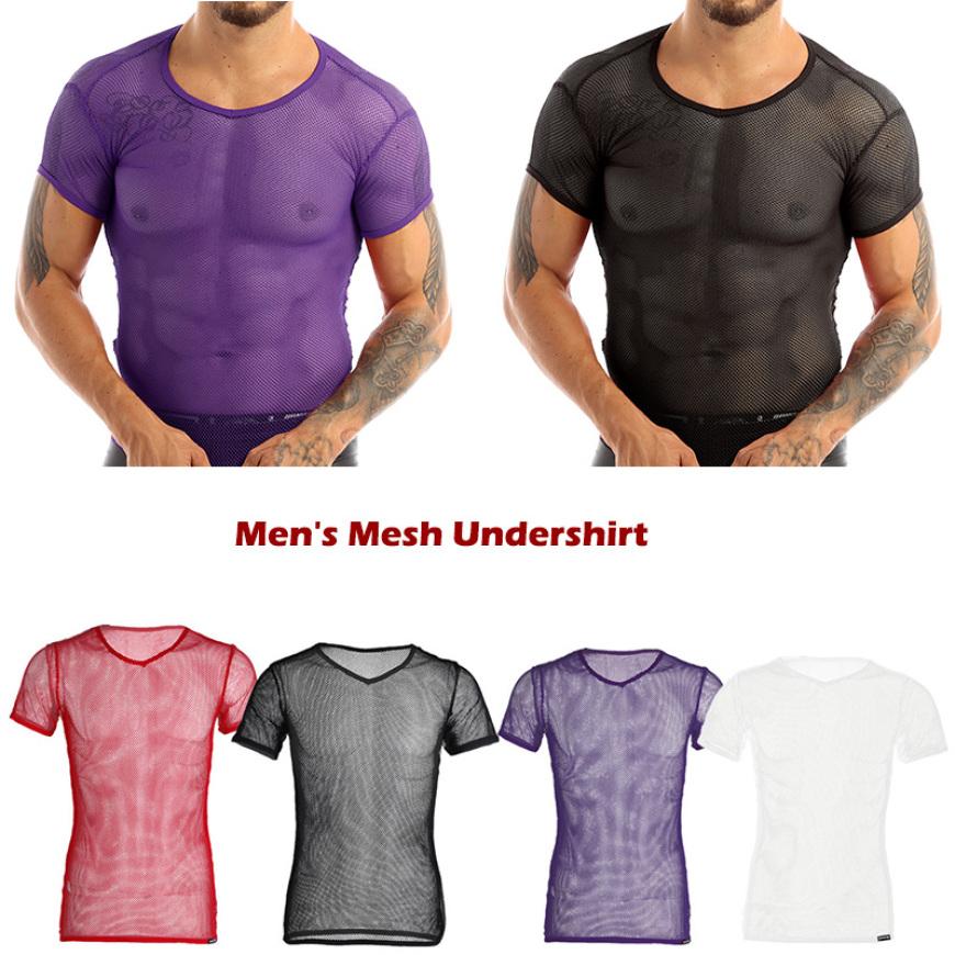 IEFiEL Zomer Cool Mesh Slim Casual T-shirt met korte mouwen Mesh T-shirt Man Doorzichtig vest Tops M wit