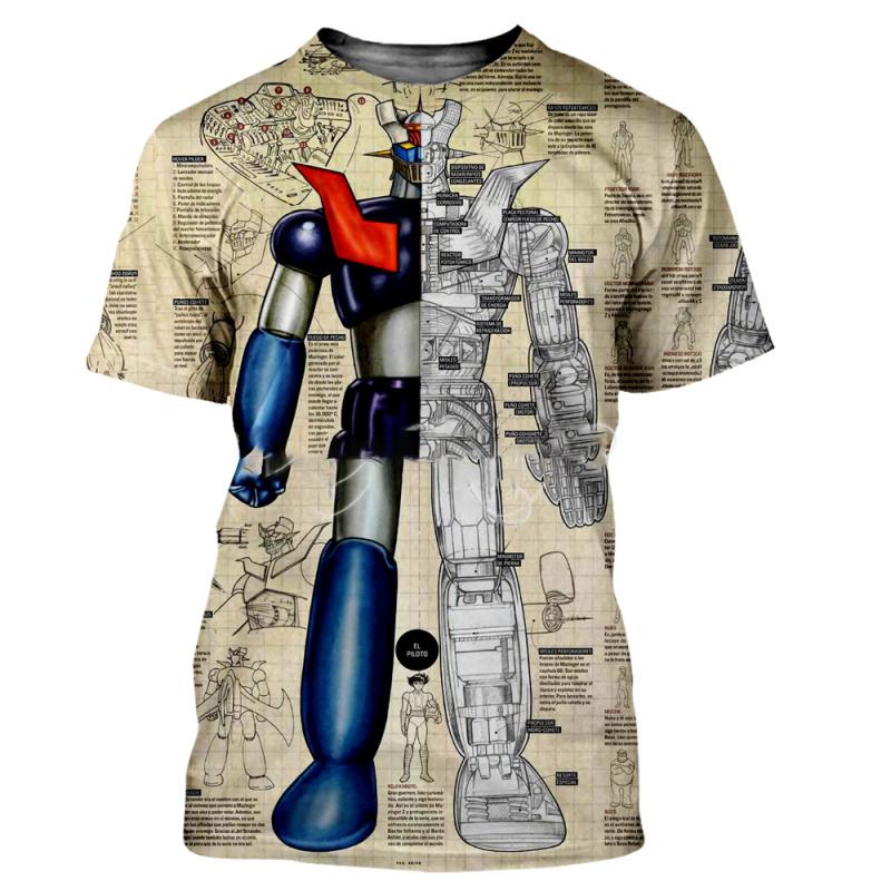 ETST 07 Mazinger Z Mannen t-shirt Nieuwe Mode Cool 3D Gedrukte T-shirts met korte mouwen Harajuku Stijl T-shirt Streetwear Vrouwen Zomer tops S