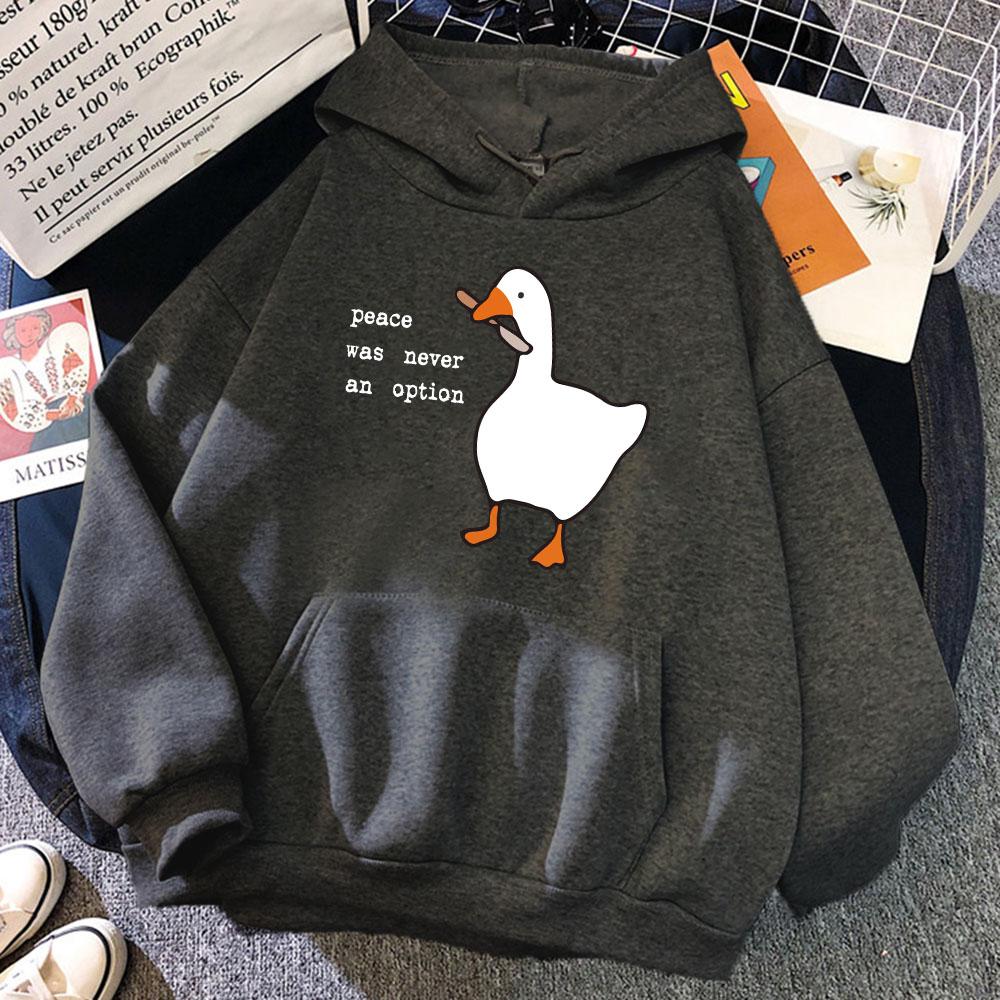 Xuhaijian02 Vrede was nooit een optie Ganzenprint Heren Lange mouwen Leuke casual trui Creativiteit Zak Warme kleding Mannelijke sweatshirts M