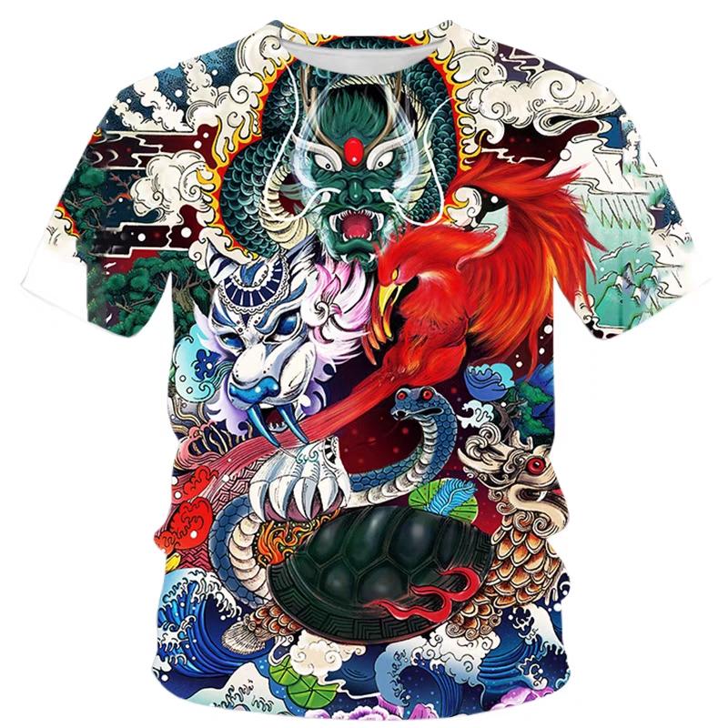 ETST 07 Zomer Mode Cool Chinese Draak grafische t-shirts Voor Mannen Trend Casual Knappe Straat Gedrukt Ronde Hals Korte Mouw Tops S