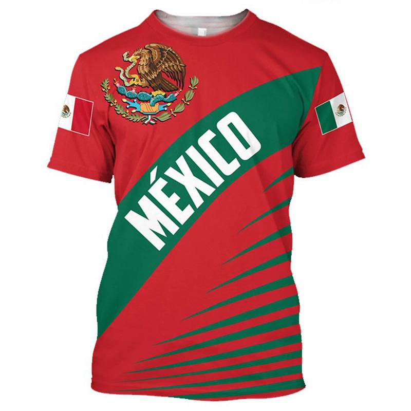 Baibao QIQI Mexicaanse vlag bedrukt heren T-shirt trend straatkleding ronde hals korte mouw t-shirt casual top kleding XXXL