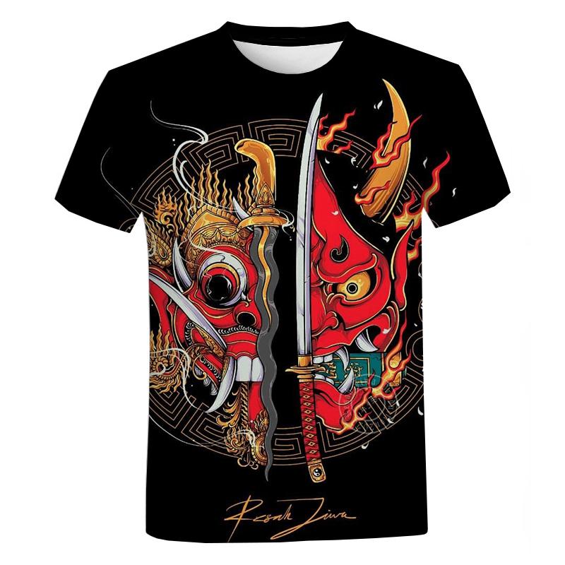 ETST 07 Zomer Mode Cool Japanse Samurai Mannen T-shirt 3D Gedrukt Persoonlijkheid Streetwear Hip Hop Harajuku O-hals Korte Mouw Tees S