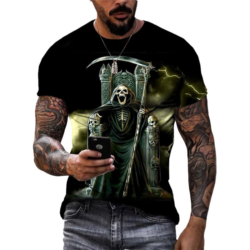 ETST 07 Europa en Amerika Mode Cool Schedel Patroon Mannen T-shirt Zomer Casual Terror grafische t-shirts 3D Gedrukt Persoonlijkheid Tees Tops S