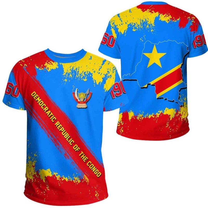 ETST 07 Democratische Republiek Congo Land Vlag 3D Gedrukt Hoge Kwaliteit T-shirt Zomer Casual Korte Mouw Ronde Hals Heren Dames Tops L