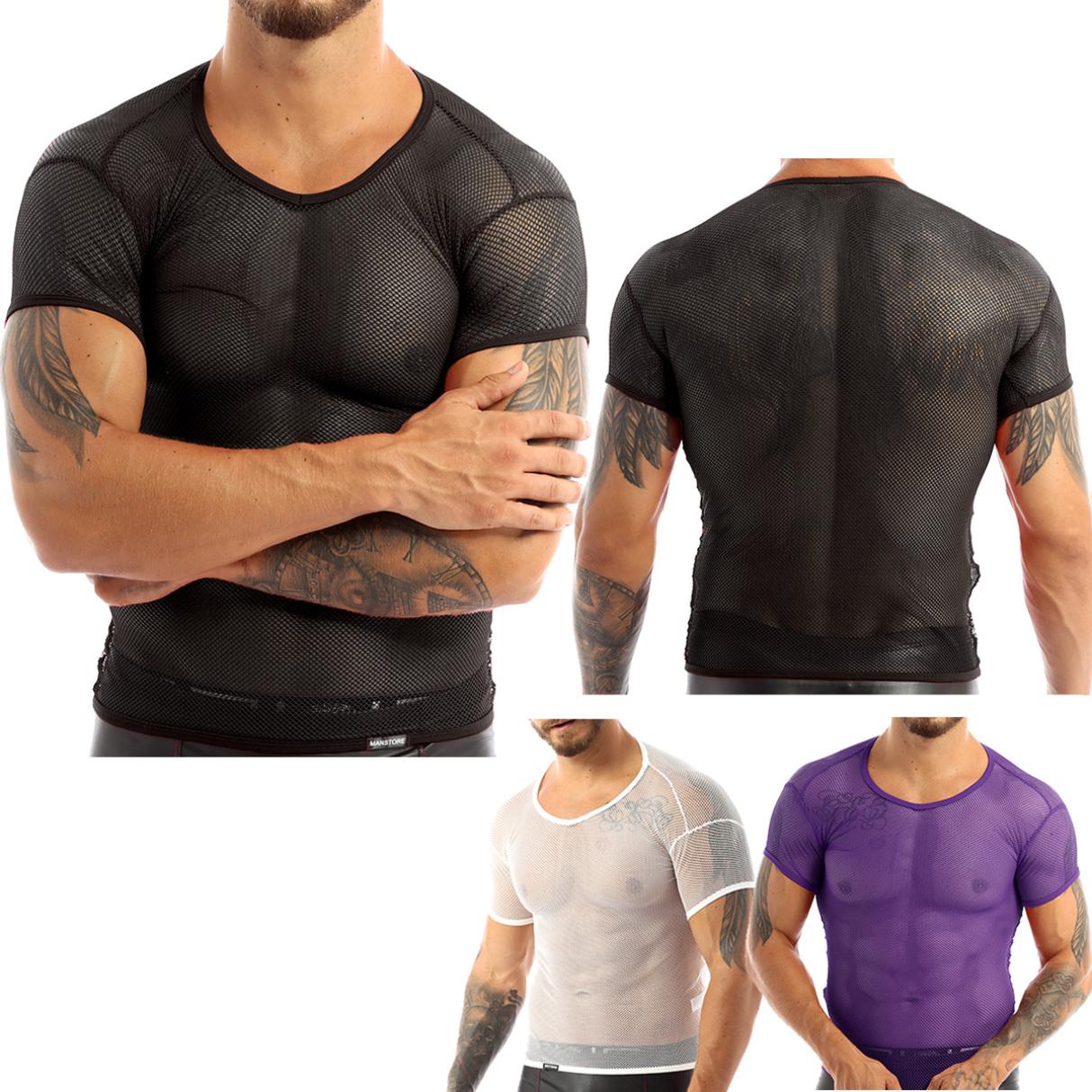 Inlzdz Heren Mesh Tops met korte mouwen Gym Wear Spier T-shirt Sport T-shirts M wit